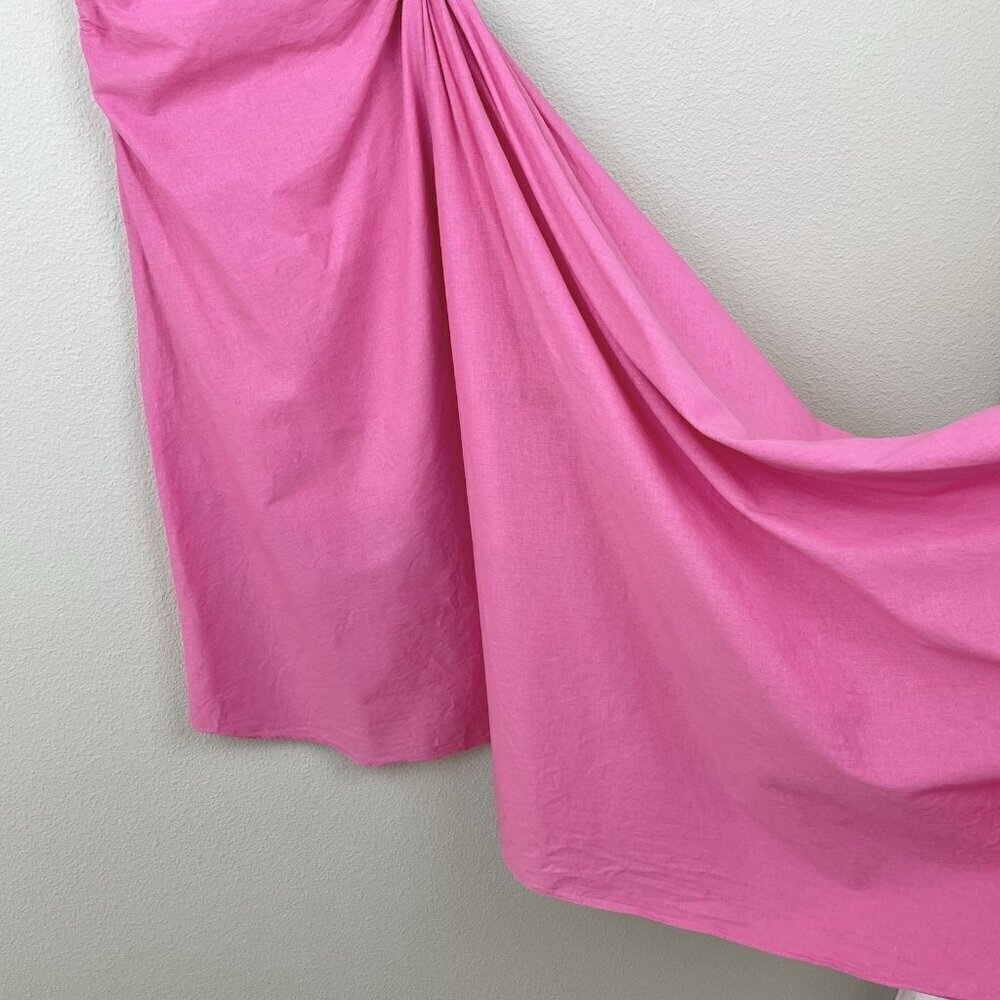 Aakaa Women's Small Bubblegum Pink One Shoulder Asymmetric Gown Linen Cut Out - Picture 16 of 16